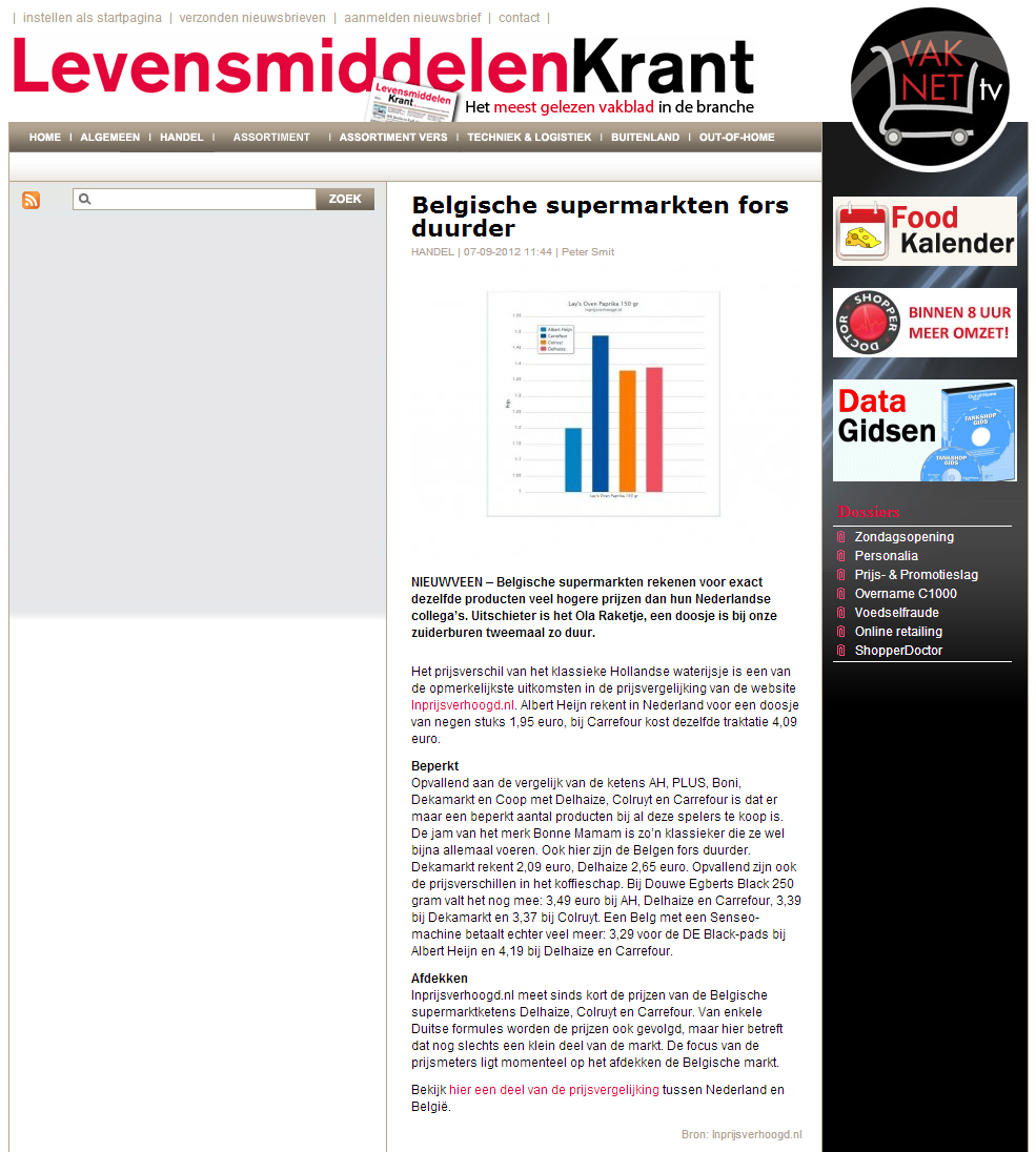 Levensmiddelenkrant.nl: Belgische supermarkten fors duurder