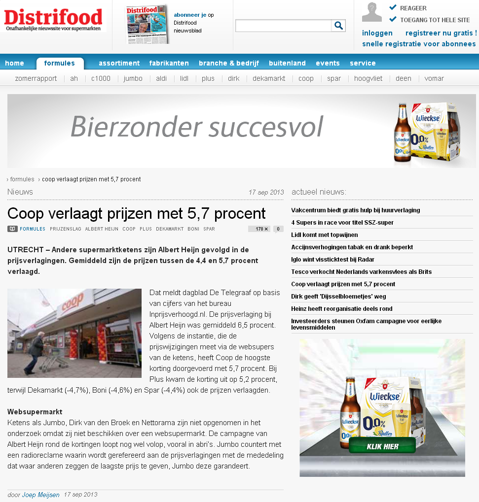 Distrifood.nl: Coop verlaagt prijzen met 5,7 procent