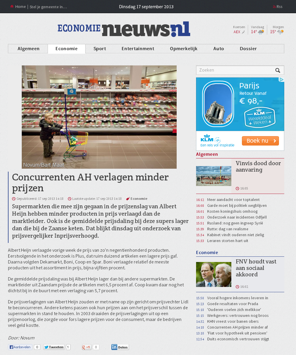 Nieuws.nl: Concurrenten AH verlagen minder prijzen