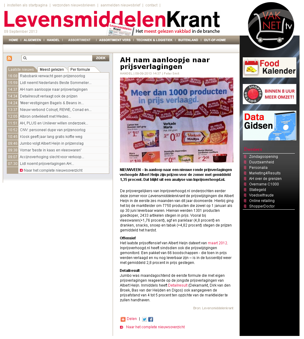 Levensmiddelenkrant.nl: AH nam aanloopje naar prijsverlagingen